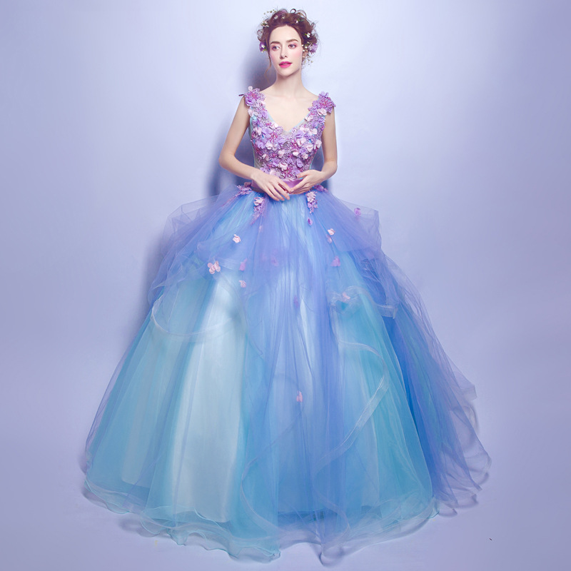 Robe de Mariée Longue Bouffante Brodée, Tenue de Spectacle, de Remise de Diplôme, de ixd'Anniversaire, de Demoiselle d'Honneur, de Bal