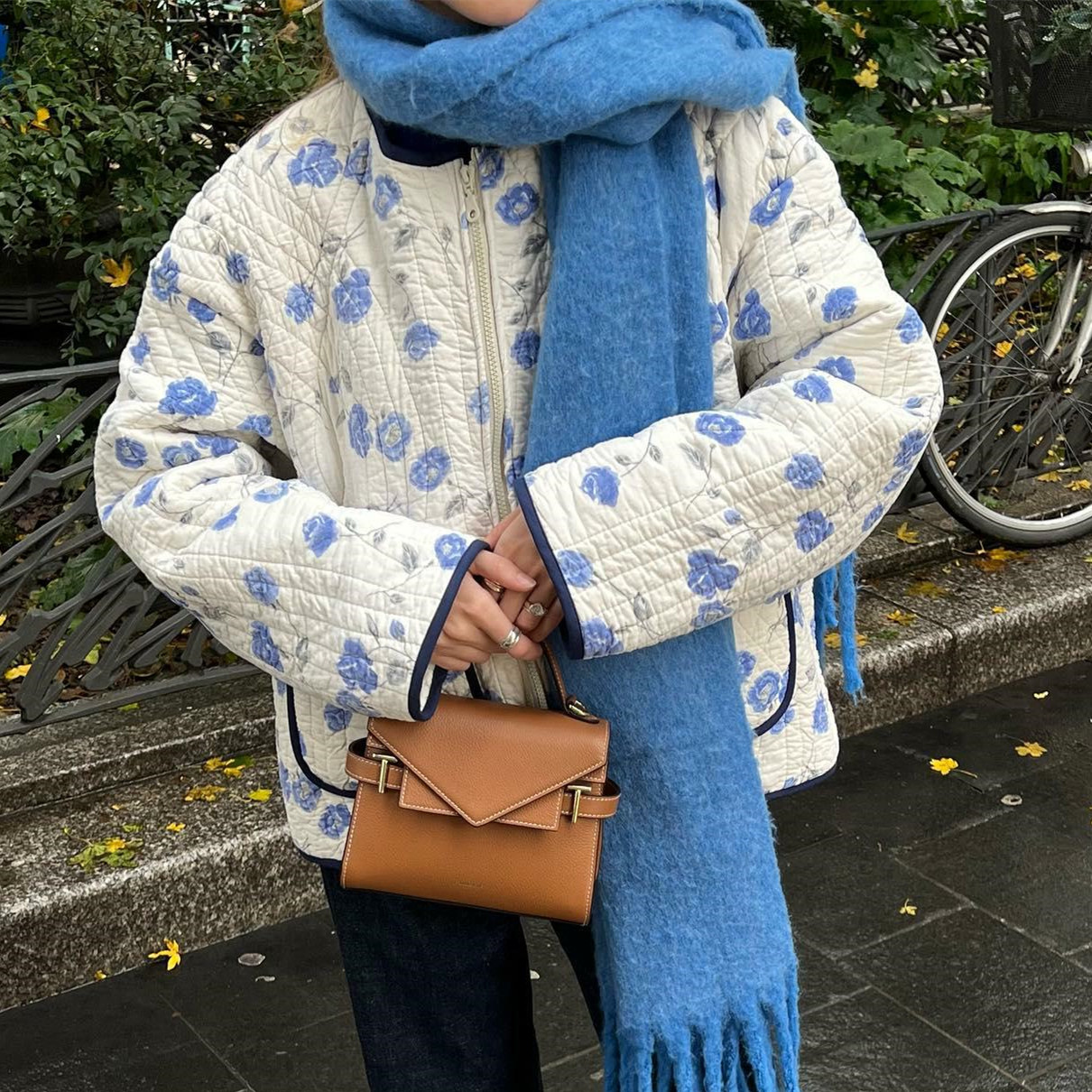 Vestes matelassées à imprimé floral pour femmes, col montant, poche pour documents, manteau rembourré esthétique, vêtements d'extérieur chauds pour femmes, chic, automne