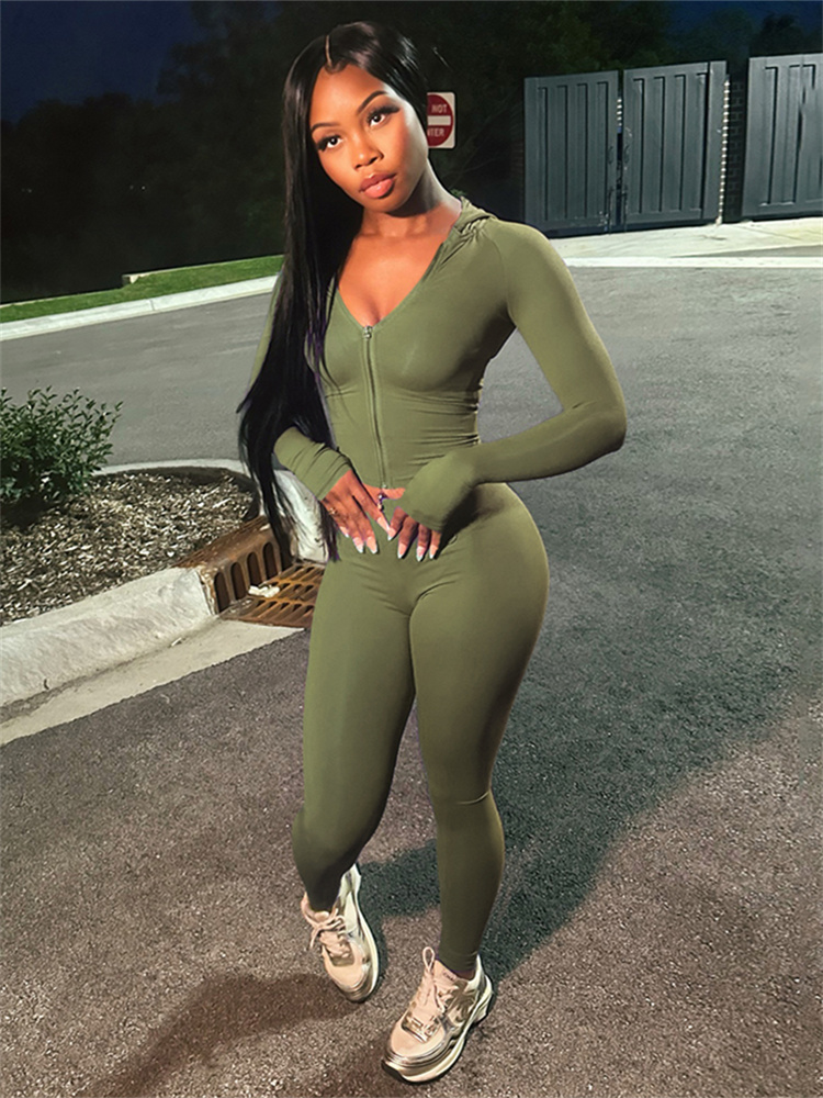 Nibber Sportif Casual 2 Pièce Ensemble Femmes Survêtement À Capuchon Zip Crop Tops + Leggings Fitness Doux Stretch Streetwear Activité costume