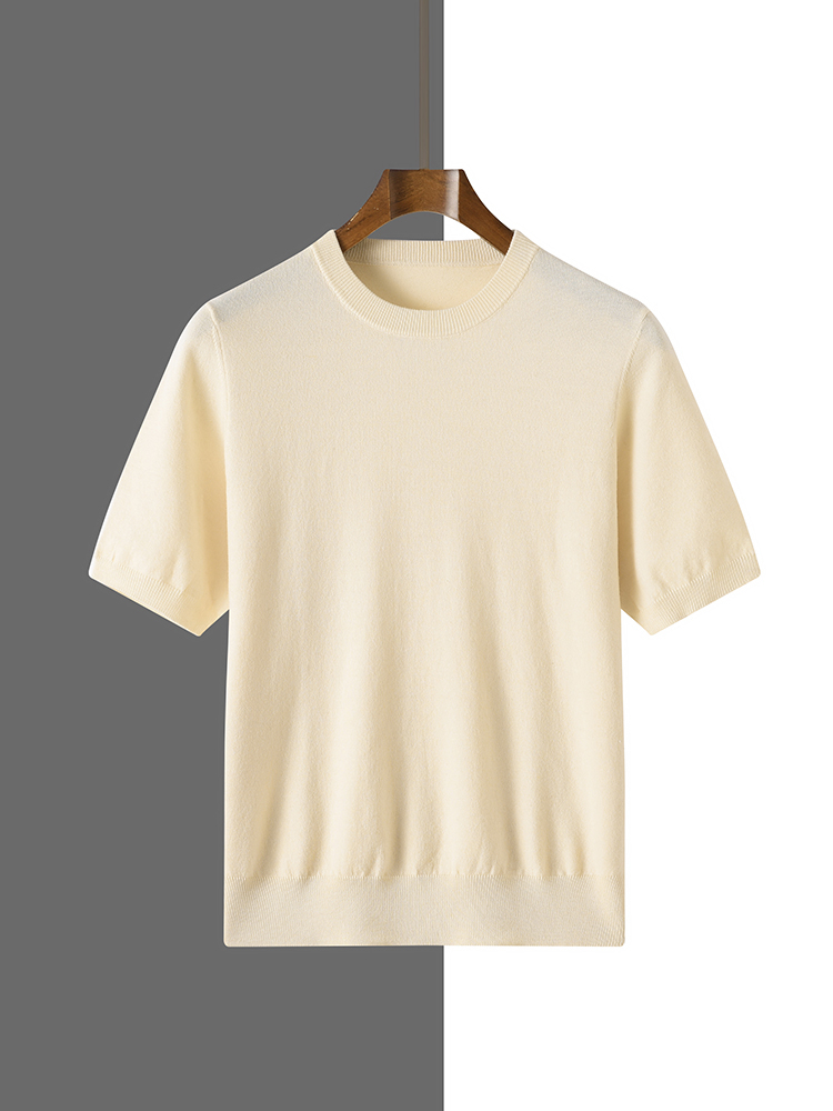 T-shirt en soie et laine mélangées pour homme, nouvelle collection été, manches courtes, confortable, respirant, tricoté, décontracté, fin, hauts pour homme