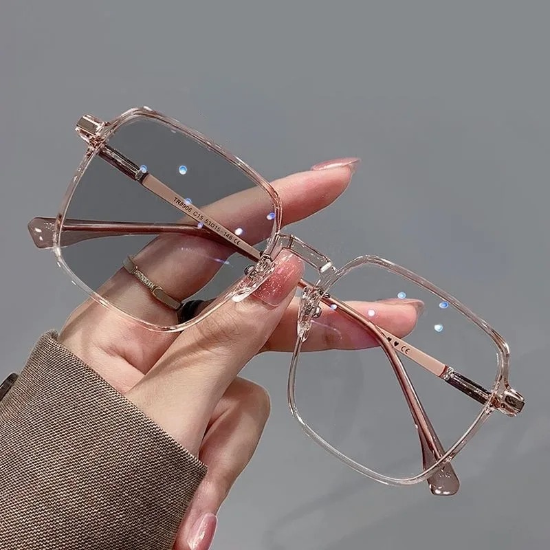Lunettes photochromiques pour femmes, anti-lumière bleue, monture rose et bleue, grandes lunettes à changement de couleur