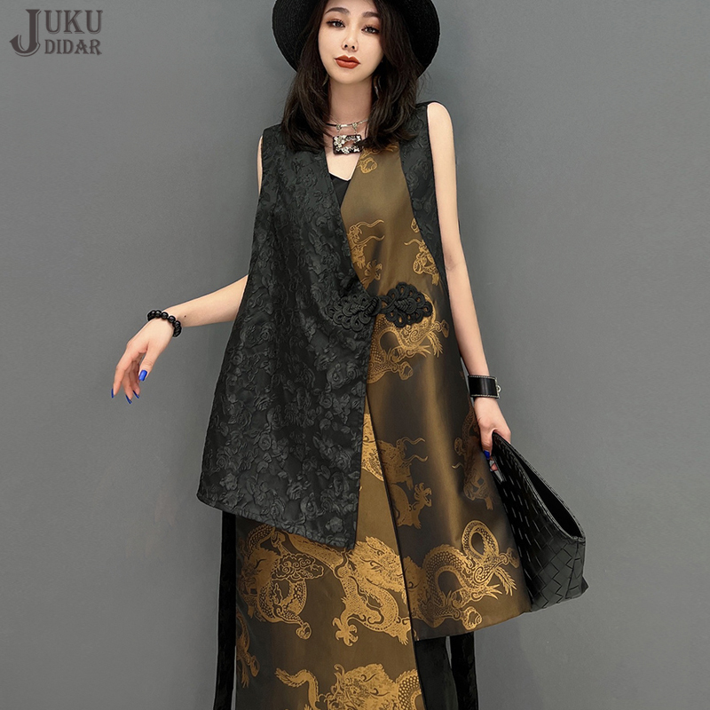 Haut long imprimé doré pour femme, chemise irrégulière, tenue décontractée, nouveau, été, style coréen, respirant, 2024, JJXS120