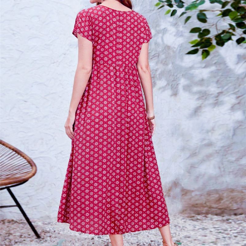 Robe grande taille pour femmes, robe imprimée de style ethnique bohème, col en v, manches chauve-souris, taille élastique, avec poches