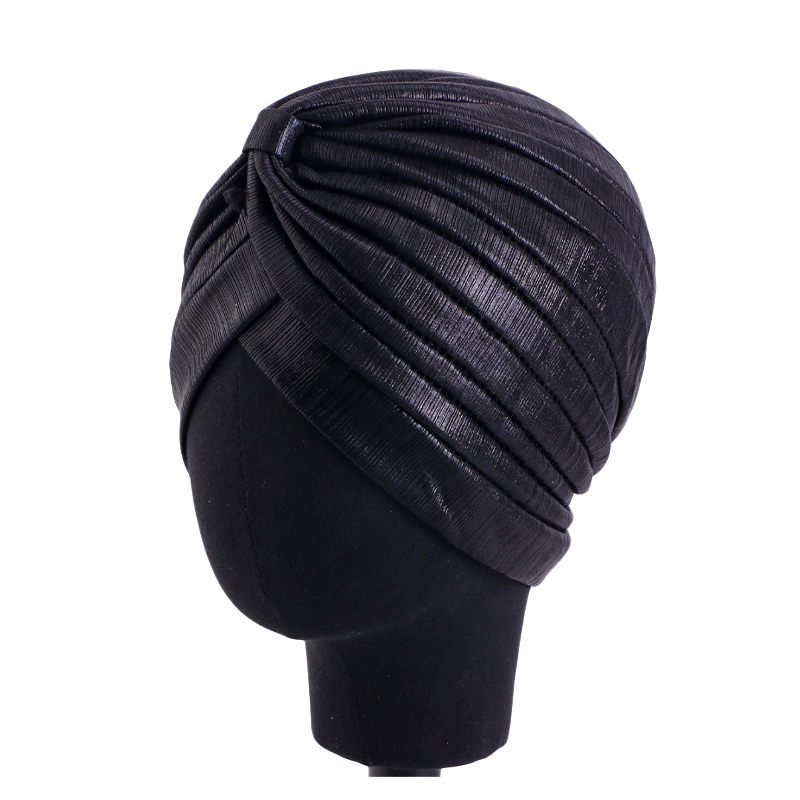 Turban à nœud métallique plissé pour femme, chapeau ethnique rétro, bonnets élastiques ronds et brillants, écharpe de tête, bonnet, bonnet chimio, nouveau