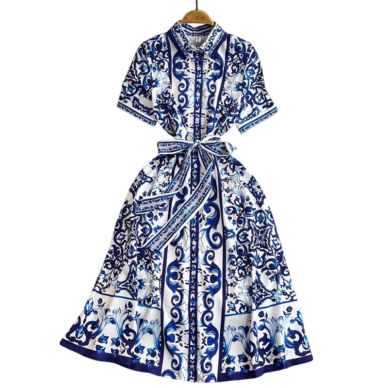 Robe longue pour femme, coupe trapèze, style Y2K streetwear, élégante pour soirée, travail ou occasion spéciale, col rabattu, manches courtes, imprimée, taille haute