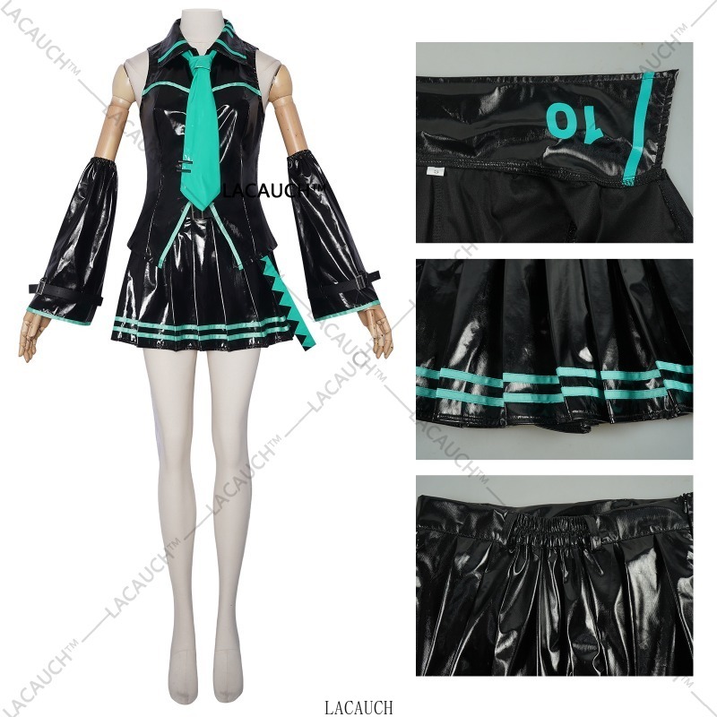 Mikuo – Costume de Cosplay Miku pour hommes, uniforme, perruques, vêtements Anime, veste en cuir PU noir, chemise fantaisie, tenue de fête d'halloween pour femmes et hommes