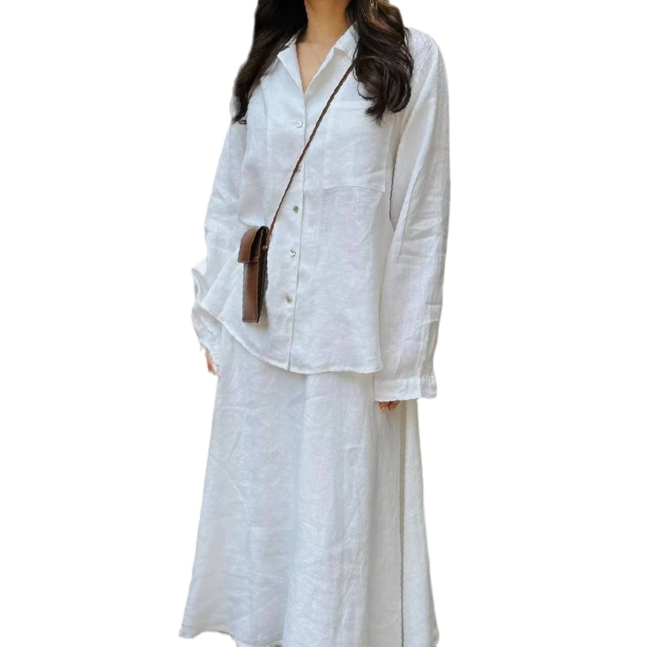 Ensemble 2 pièces pour femmes, chemisier, jupe longue, poches, haut à simple boutonnage, jupes arabes musulmanes, tenues maroces, dubaï, Ensemble décontracté