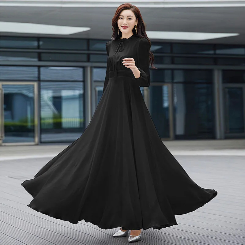 Robe longue en mousseline de soie bohème pour femme, nouvelle collection 2026, élégante, manches longues, 4XL, robe de plage ajustée pour femme