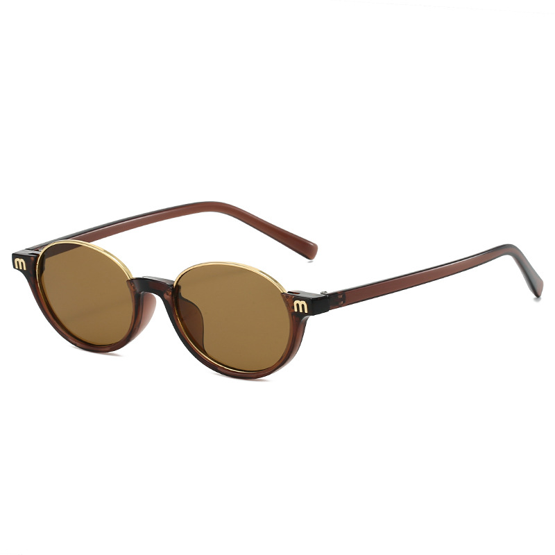 Lunettes de soleil ovales de marque 2026 pour femmes, demi-monture, lettres M décoratives, lunettes de soleil de créateur pour femmes, UV400, voyage, mode, lunettes