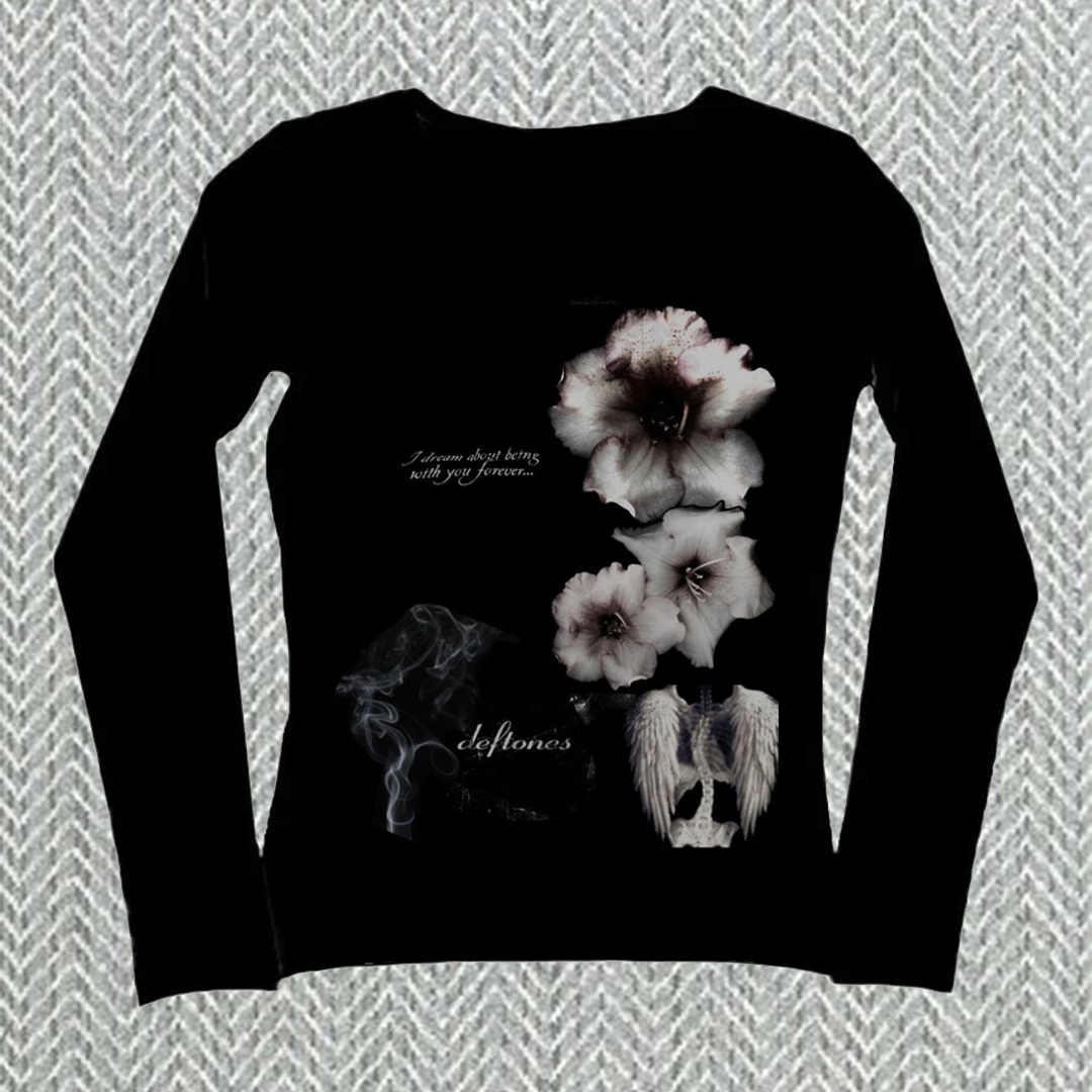 T-shirt à manches longues pour filles, mignon, Vintage, graphique floral des années 90, Punk, lettres imprimées, gothique, pour femmes, vêtements Y2k des années 2000