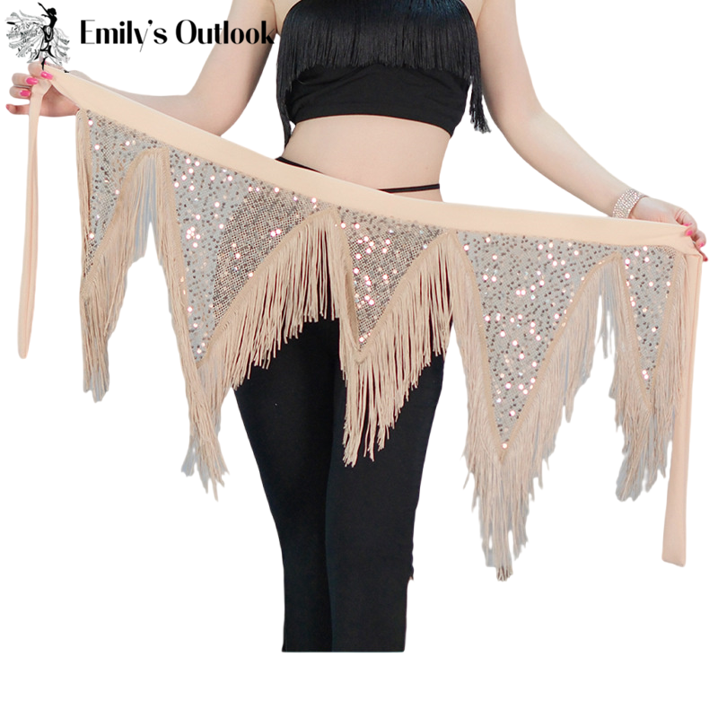 Écharpe de hanche pour danse du ventre, paillettes, franges, triangle, écharpes de hanche pour danse du ventre, jupe enveloppante, ceinture, balançoire, costumes de danseuse tribale pour femmes, noir