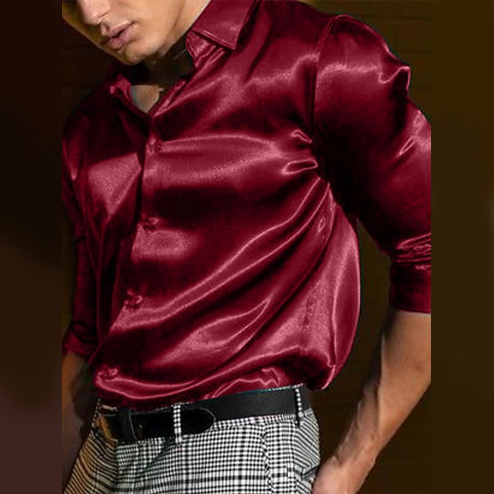 Chemise en Satin à Manches sulfpour Homme, Simple Boutonnage, ixde Mariage, Business, Mode Automne