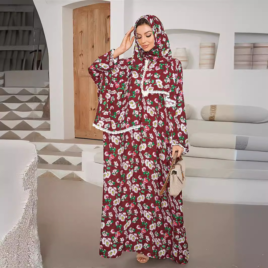 Abayas musulmanes Eid pour femmes, robes à imprimé floral, Dubaï, Islam, robe longue, Ramadan, caftan marocain, écharpe une pièce, Jalabiya éducatif