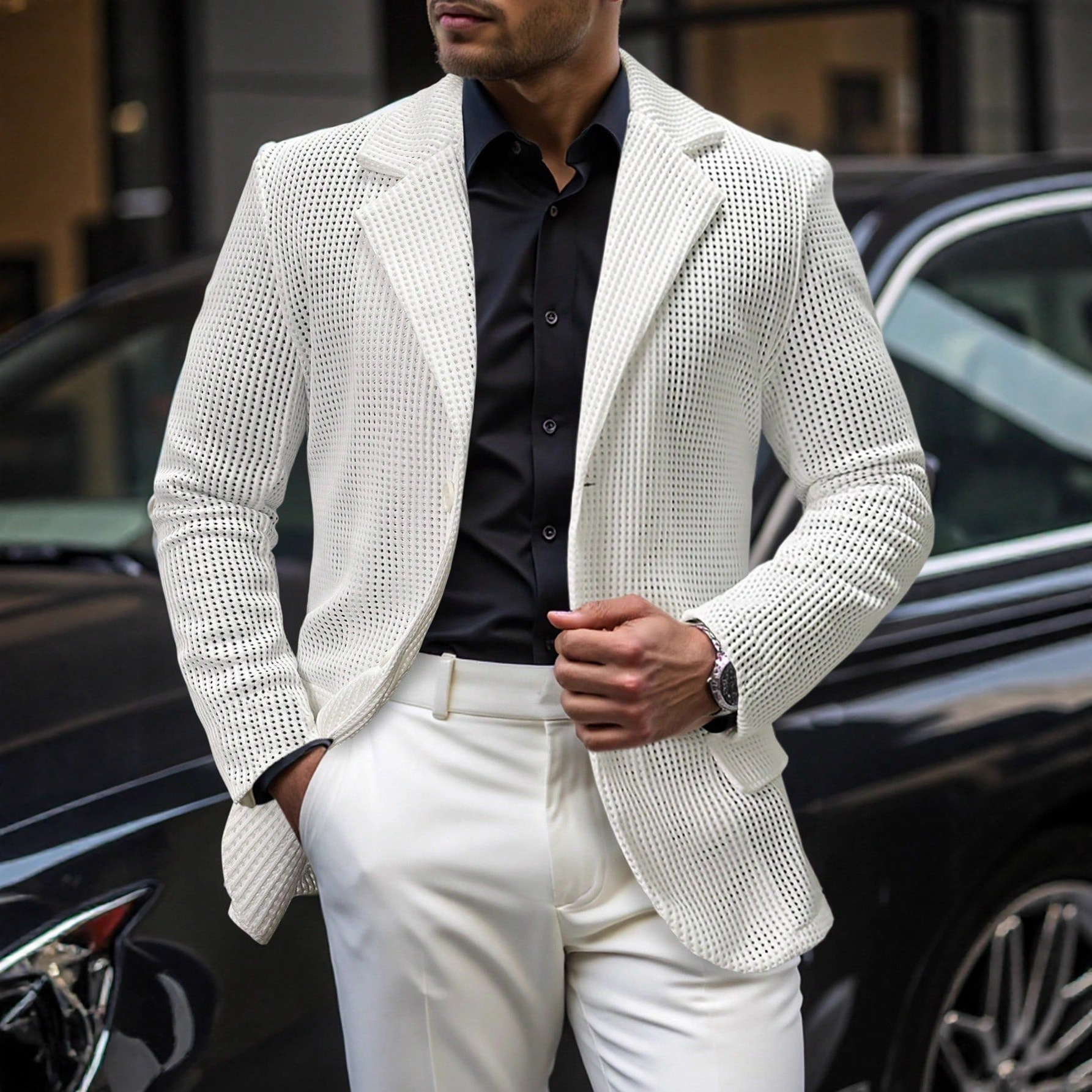 Blazer d'été pour homme en maille fine, ample et respirant, tricoté, à simple boutonnage, léger, décontracté, vêtement d'extérieur