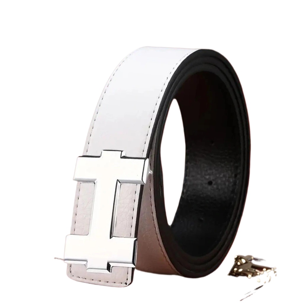 Ceinture de mode décontractée boucle coréenne boucle en alliage pour hommes et femmes ceinture pour hommes en cuir véritable tendance du commerce extérieur litchi 3.3 cm