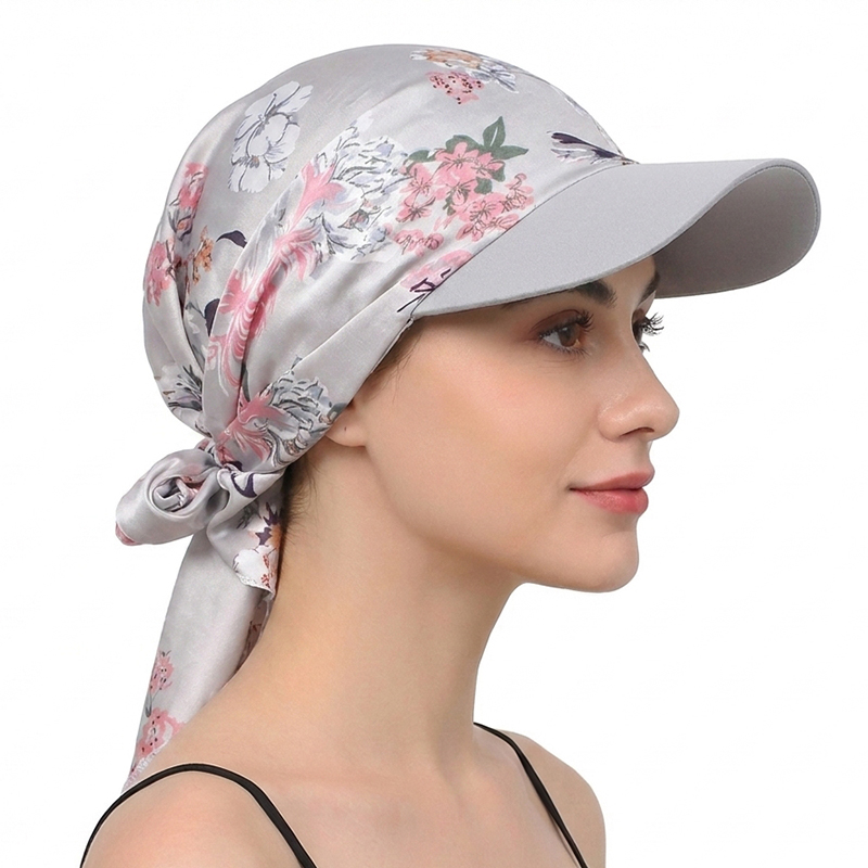 Chapeau de soleil pour femme en satin imprimé avec visière, casquette de baseball douce et respirante pour l'été