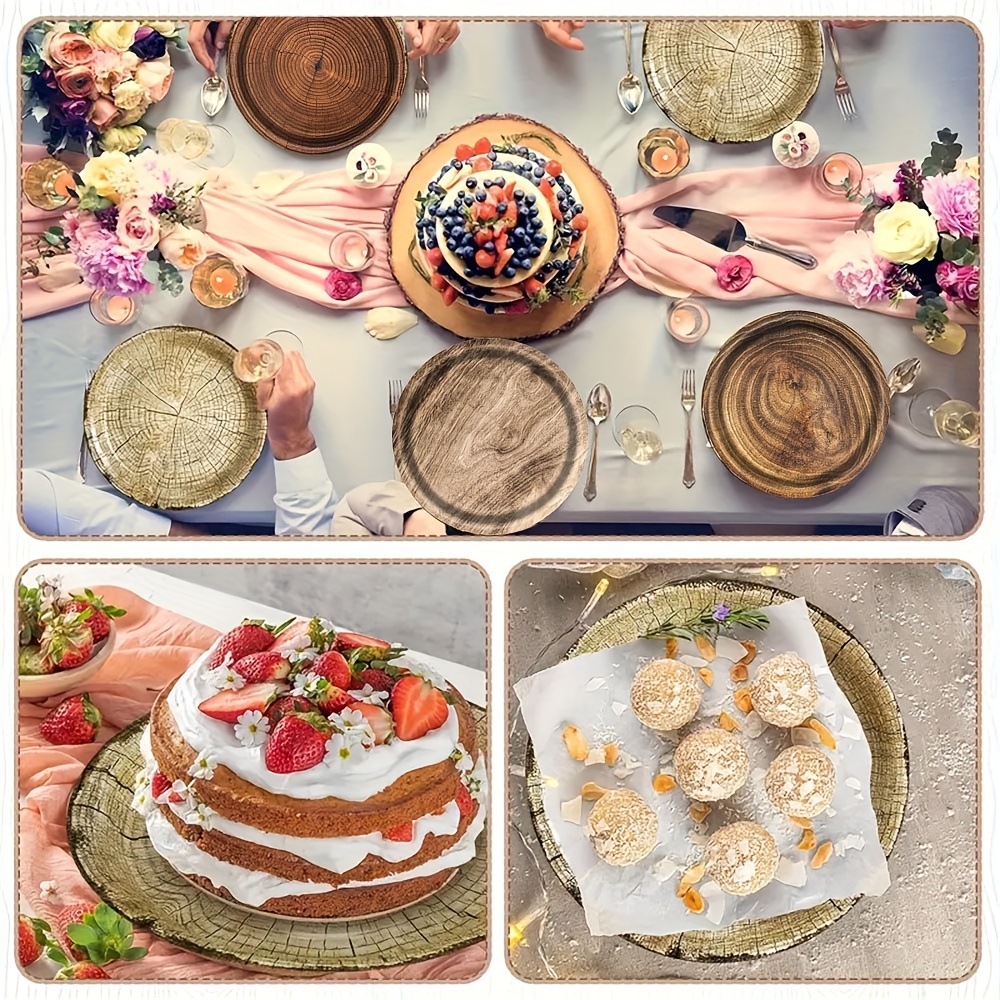 Assiette à manger jetable en grain de bois, assiette en papier épais imprimée, adaptée aux réunions de vacances et aux fournitures de fête