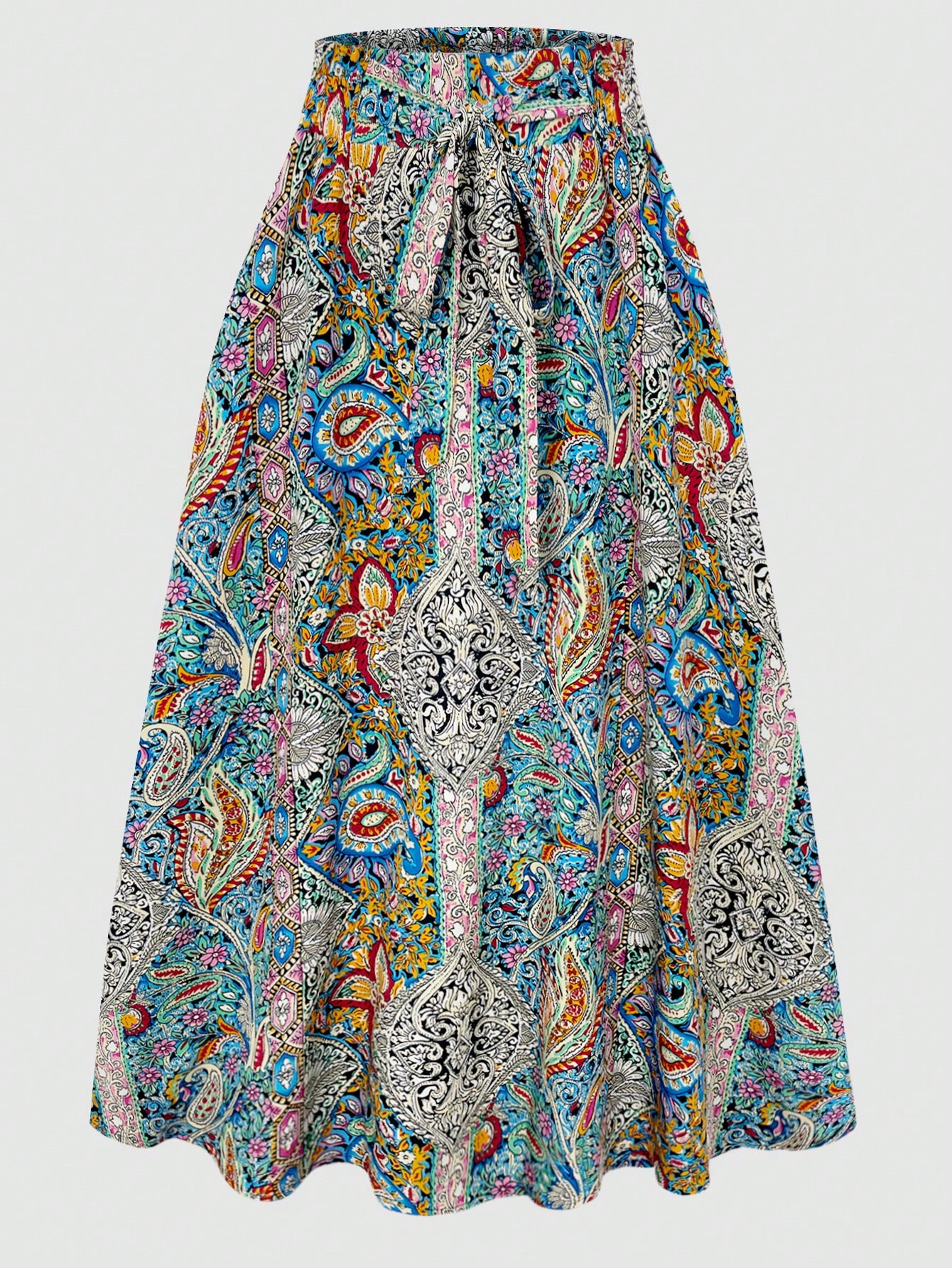 Jupe midi bohème à imprimé paisley pour femmes, taille haute, élastique, coupe A, longue et fluide, style vintage d'été