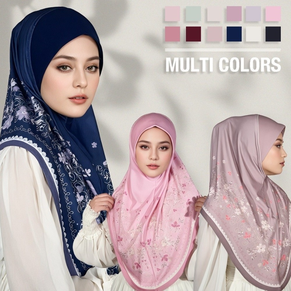 Turban long floral respirant pour l'Aïd al-Fitr, en coton, ajustable, imprimé, foulard arabe polyvalent, hijab élastique pour femme