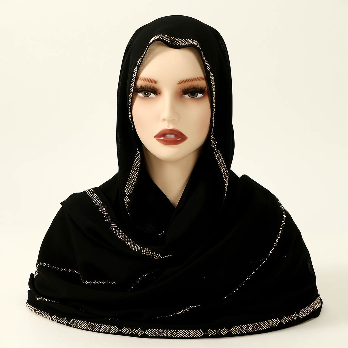 Nouveau strass mousseline de soie Hijab écharpe femmes musulman Hijab châle plaine doux bandeau mode couleur unie longue silencieux Islam Turban