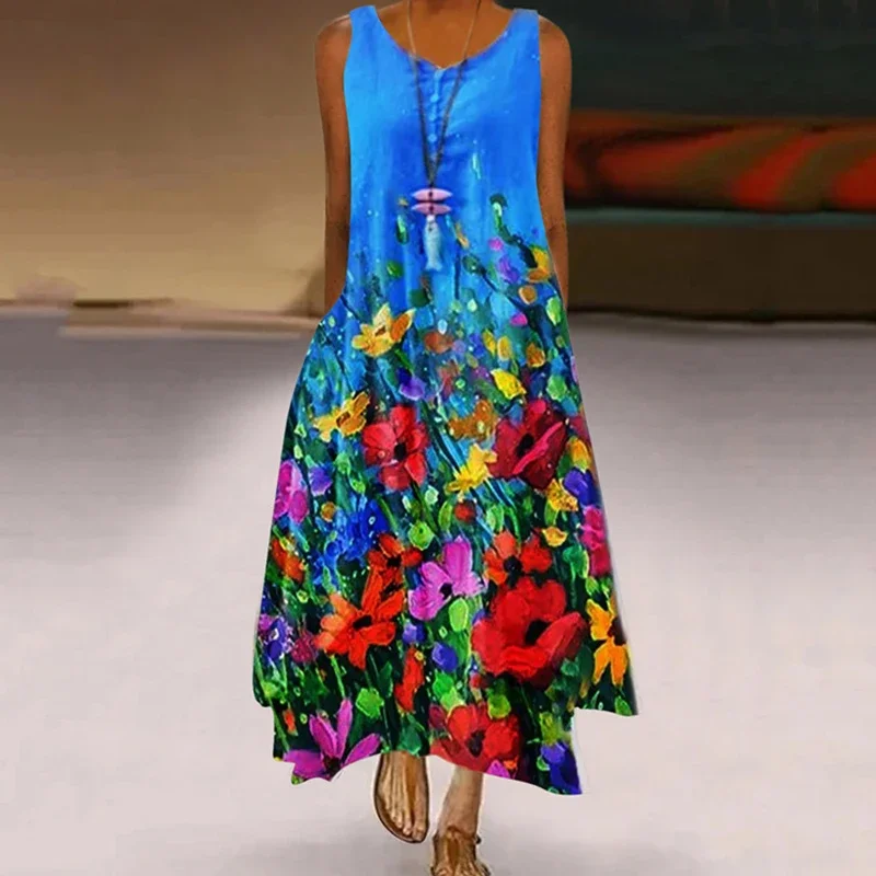 Robe longue imprimée pissenlit pour femme, mode décontractée, été, nouveau