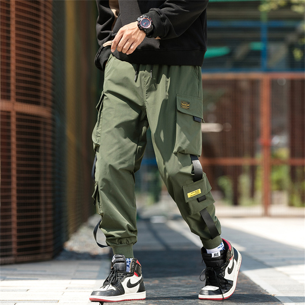 Pantalon cargo pour homme, décontracté, style hip-hop, couleurs tendance, plusieurs poches, streetwear, rubans, techwear, pantalon de survêtement pour garçons