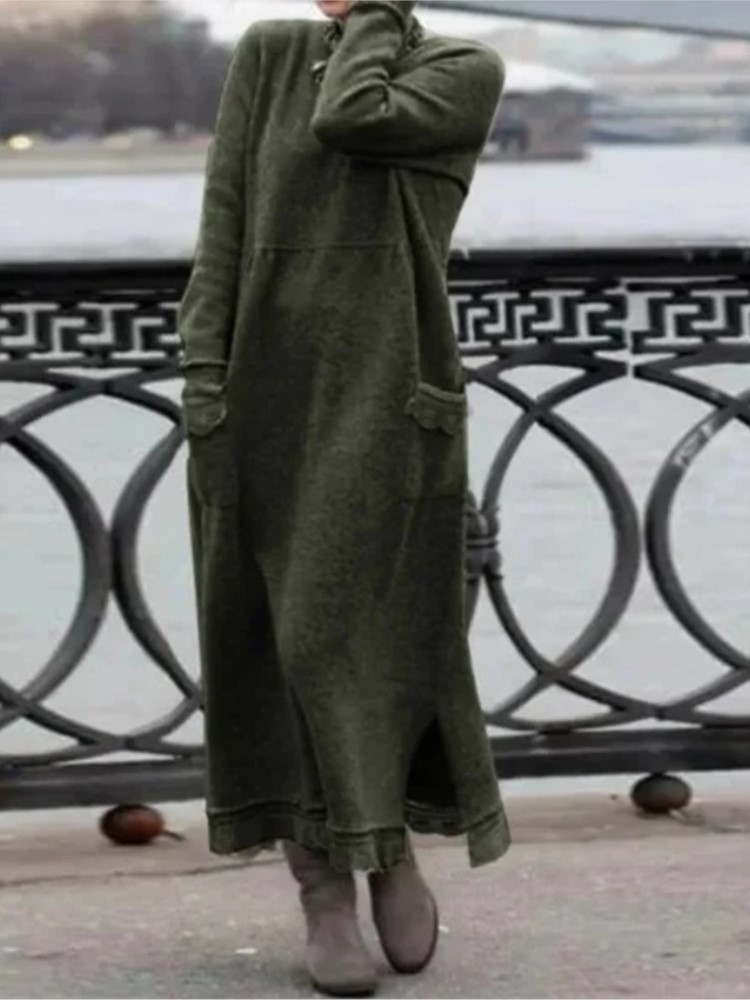 Robe longue en dentelle pour femmes, ample, Maxi, décontractée, couleur unie, avec poches, nouvelle collection automne hiver 2024