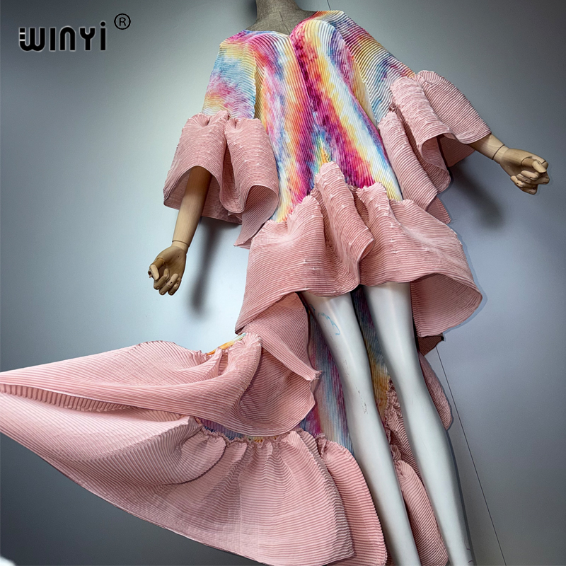 Robe Kaftan Maxi Bohème WINYI Style Moyen-Orient Élégante Plissée Cache-maillot de Plage Élastique Luxe Soirée Fête Dubaï Abaya