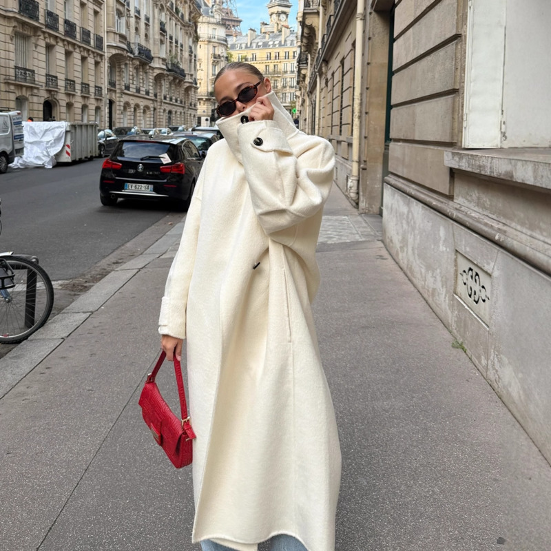 Manteau en laine ample à col montant pour femme, style décontracté, longueur au-dessus du genou, vêtements d'automne pour femme, vestes et manteaux pour femme MJ2