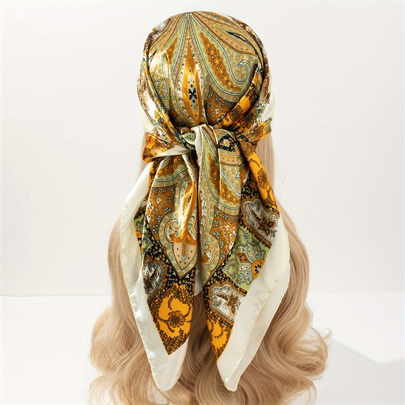 Injchâle-Écharpe carrée en satin pour femmes, foulard Paisley pour la présidence, bandeau de sauna féminin, bandeaux pour cheveux, foulard imprimé, hijab, enveloppes bandana, nouveau