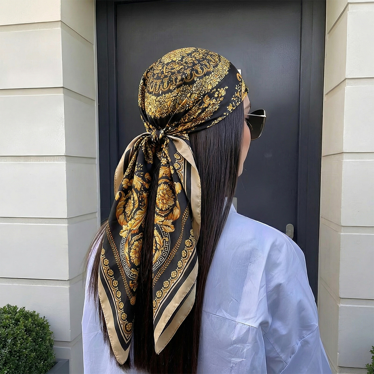 Foulard carré en satin de soie pour femme, 90 cm, printemps-été, écharpe, bandana de plage, bandeau pour cheveux