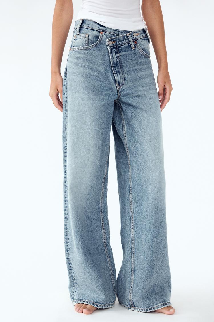 2025 nouveau jean femme taille haute jambe large coton droit Double boutonnage Denim pantalon esthétique Baggy jean Faionable dames