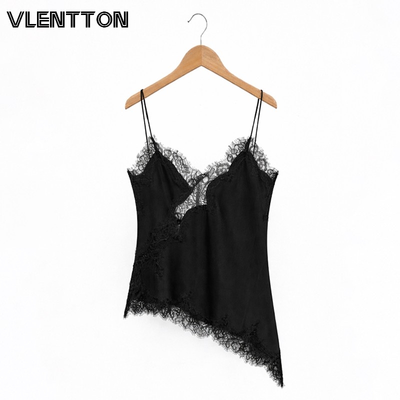 Camisole en satin et dentelle pour femme, bretelles spaghetti, ourlet asymétrique, débardeur sexy et élégant de haute qualité, haut sans manches d'été