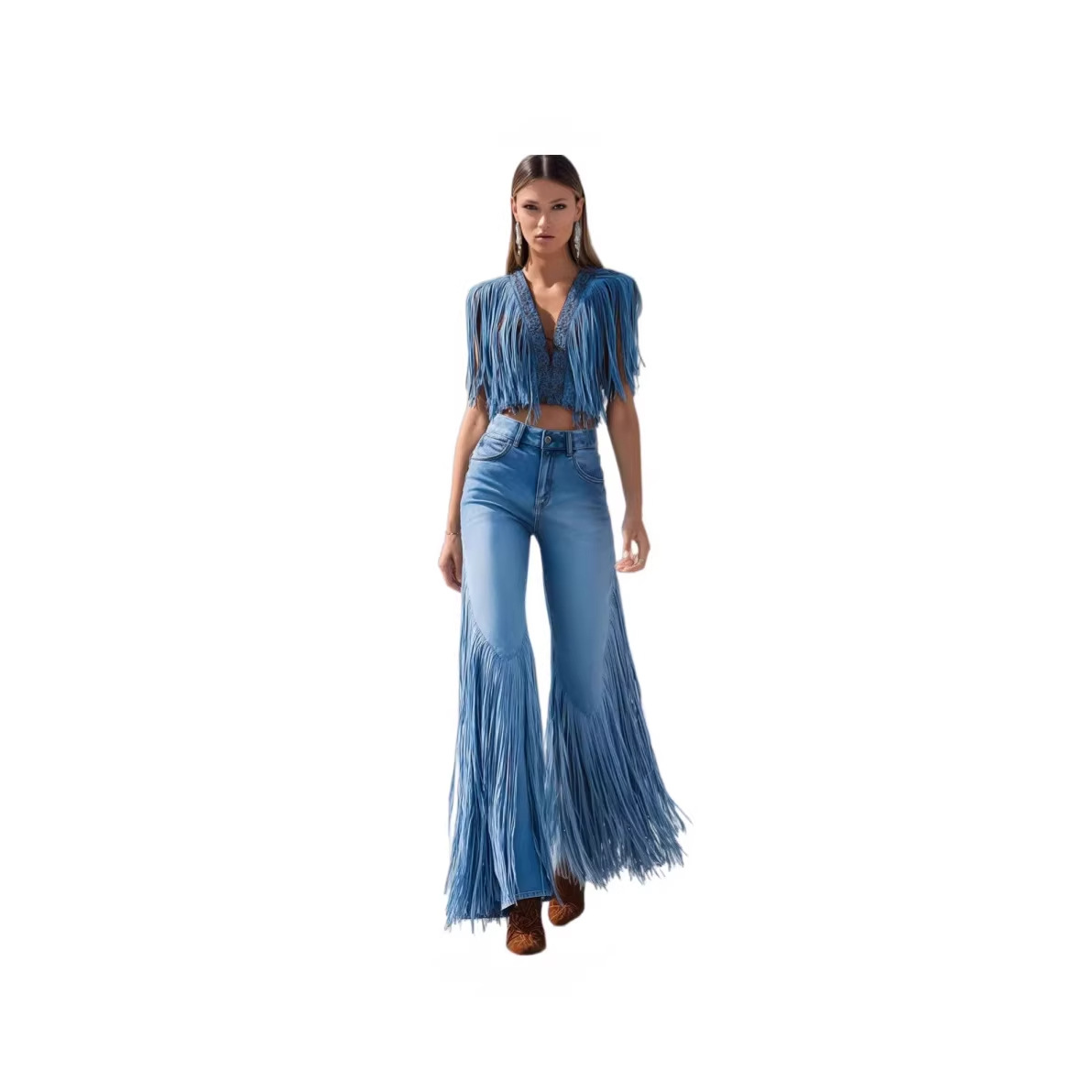 Jean en denim pour femme, bleu foncé uni, à franges, coupe ample asymétrique, style basique simple, mode américaine et européenne