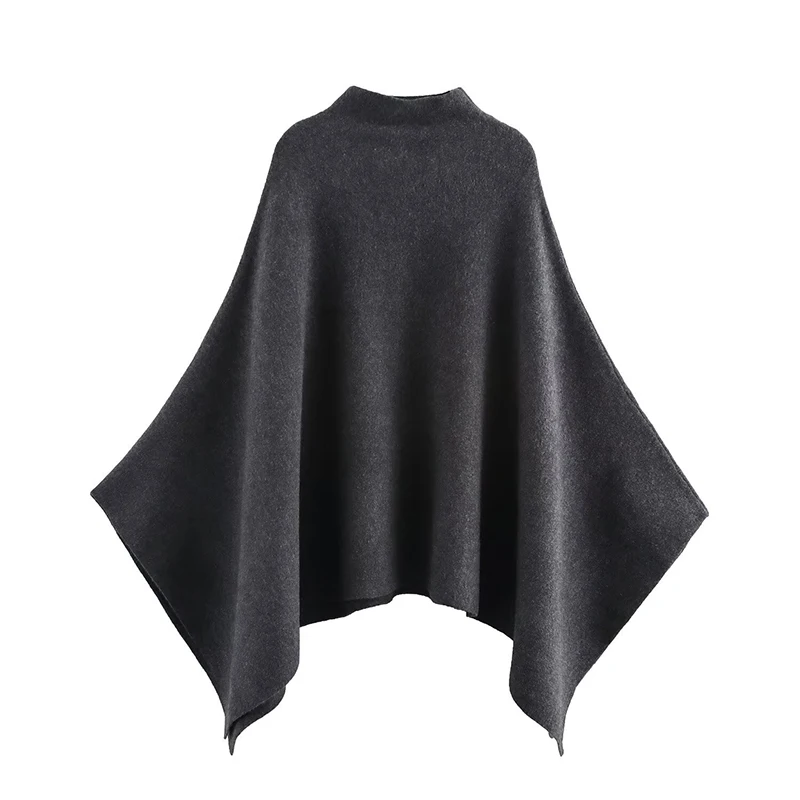 Châle rond pour femme, col montant asymétrique, veste cape, cardigan, automne, hiver, printemps