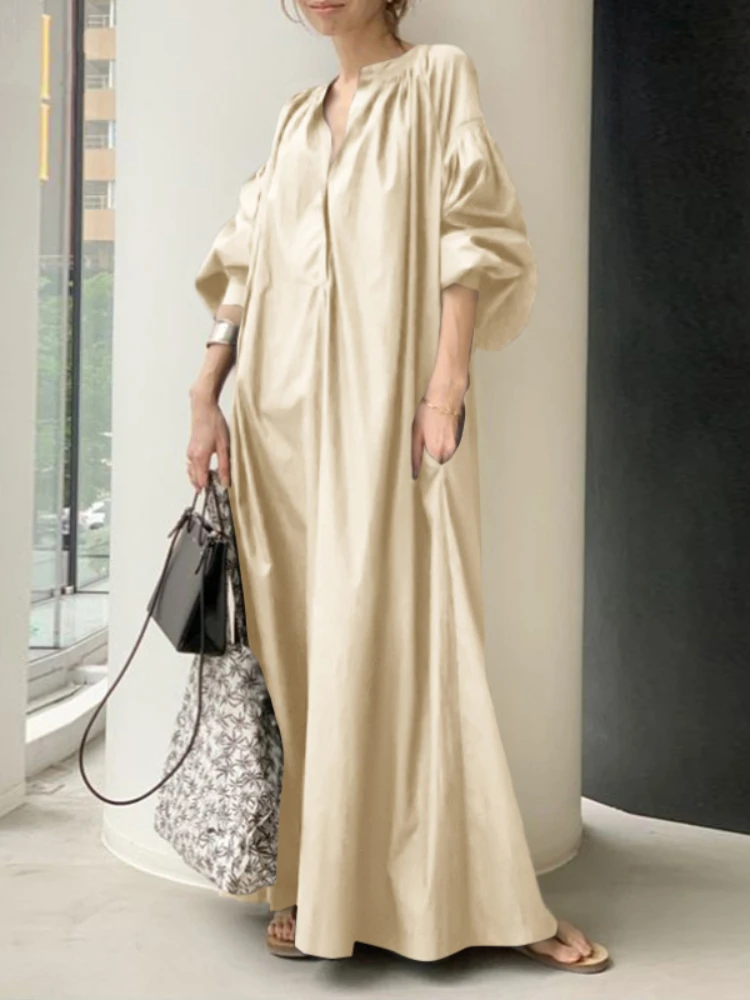 Robe longue en coton à manches bouffantes pour femmes musulmanes, robe éducative, élégante, modeste, marocaine, islamique, Turquie, Dubaï, Eid Jubah, été