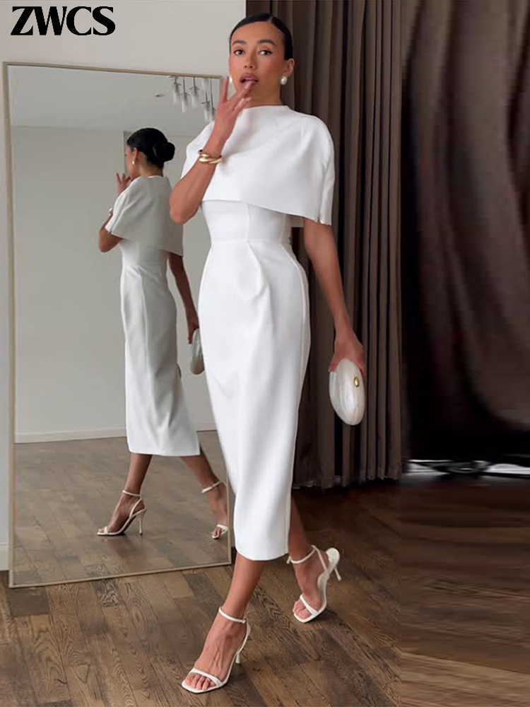 Ensemble 2 Pièces Robes Élégantes à Châle Été 2026 pour Femmes – Robes Blanches Sans Manches à Col Carré et Taille Cintrée – Tenues Slim pour Femmes