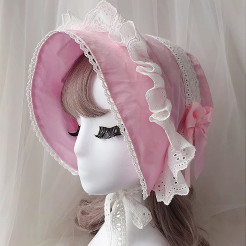 Bonnet Lolita pour femmes, chapeaux victoriens Vintage en dentelle de coton rose, accessoires de Cosplay