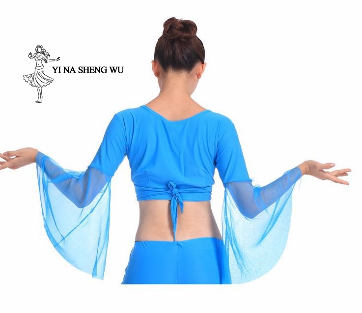 Hauts de danse du ventre pour femmes, robe de Costume de danse du ventre, populaire et Sexy, en mousseline de soie, bleu lac, en vente