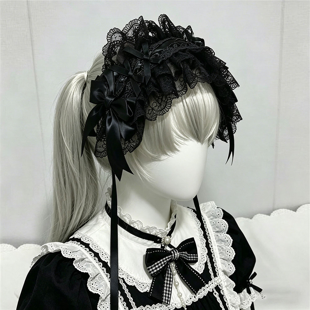 Serre-tête Gothique Lolita à volants en dentelle avec nœud, bandeau vintage Y2K, accessoire de cheveux doux pour cosplay, décoration de coiffure pour fête et anime