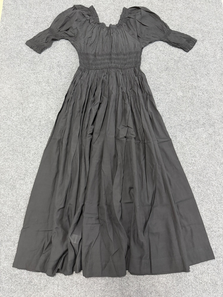 Robe midi smockée DOEN pour femmes, élégante, style cottagecore, manches bouffantes, plissée, longue, vintage française, épaules dénudées, maxi vestidos