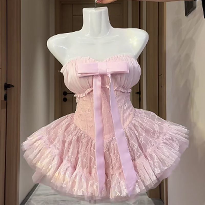 Nouvelle Robe de Soirée Élégante et Luxueuse pour Femme, Modèle Coquette à Épaules Dénudées avec Nœud en Tulle, Taille Haute et Jupe Bouffante Style Fée Princesse