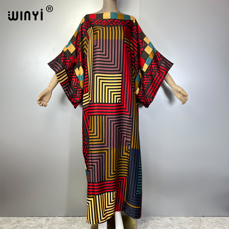 WINYI Robes Musulmanes pour Femmes, Robe de Soirée Élégante, Kaftan Ample pour Femme du Moyen-Orient, Abaya de Luxe Imprimée de Dubaï, Caftan de Plage