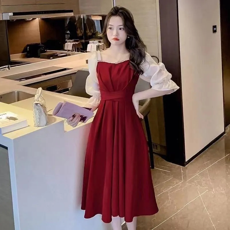 Robe Éducative à Manches Courtes et Col Carré pour Femme, Jupe Fine, Version Coréenne, Printemps Été 2024