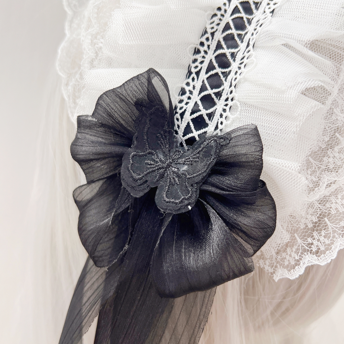 Serre-tête style voile pour femmes et filles, Harajuku, à volants, en dentelle florale, avec nœud, style Lolita gothique, accessoires pour cheveux.