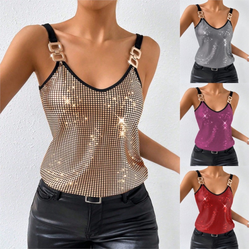 Vêtements pour femmes, haut sexy à sequins et dos nu pour femmes
