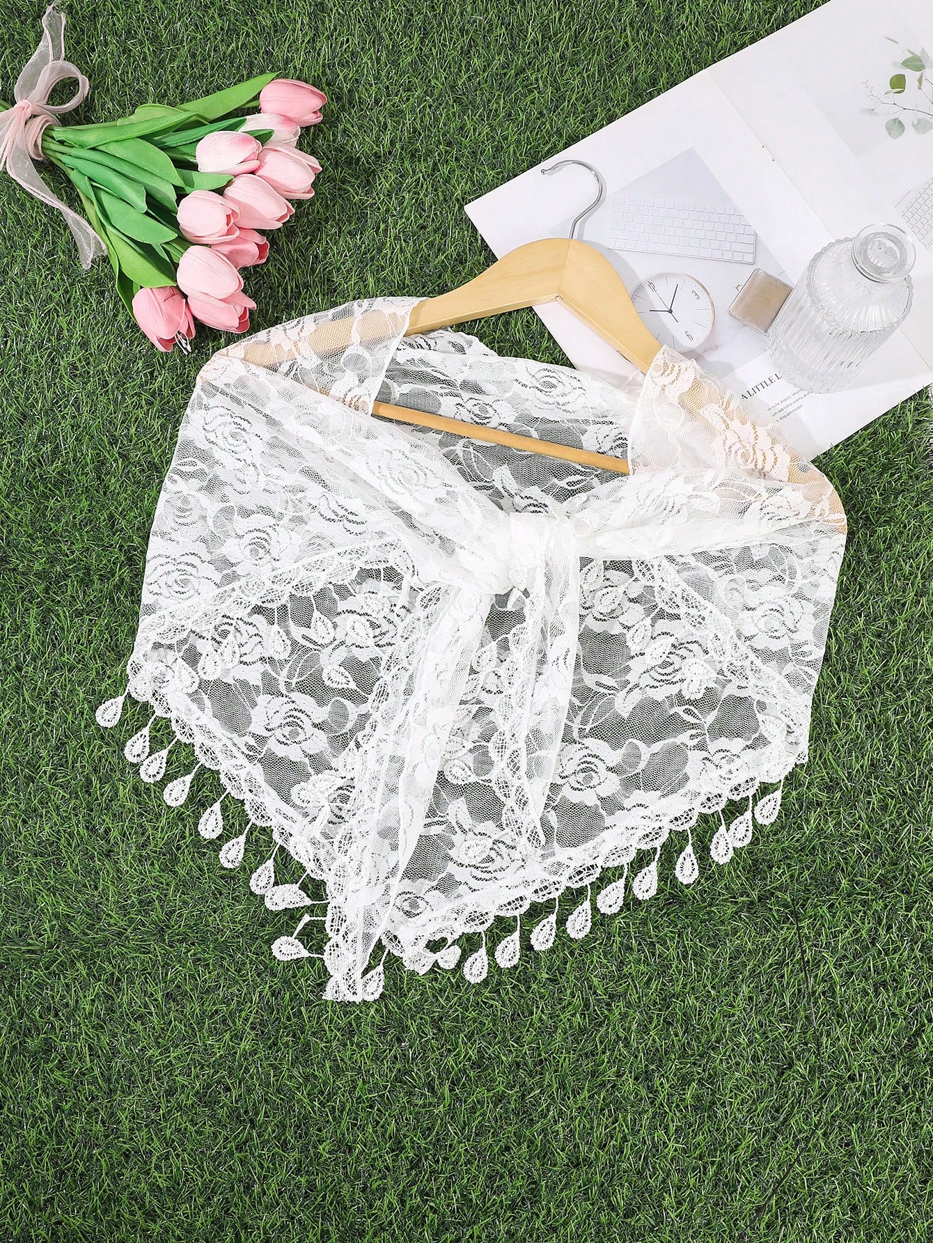 Foulard Cheveux en Dentelle Vintage Français, Motif Creux, Protection Solaire pour Vacances, Accessoire Cheveux Multi-Usages Rue/Plage/Quotidien