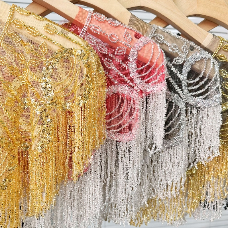 Femmes des années 1920 perles glands broderie châle enveloppement frangé soirée Capes mariage mariée couvrir écharpe