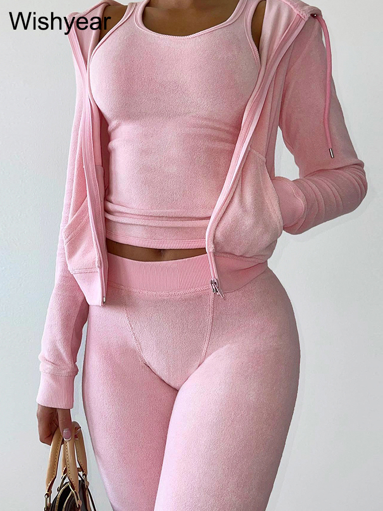 Survêtement 3 pièces pantalon ensemble femmes vêtements velours gilet + sweats à capuche vestes + pantalons de survêtement tenue automne hiver survêtements survêtement costumes nouveau