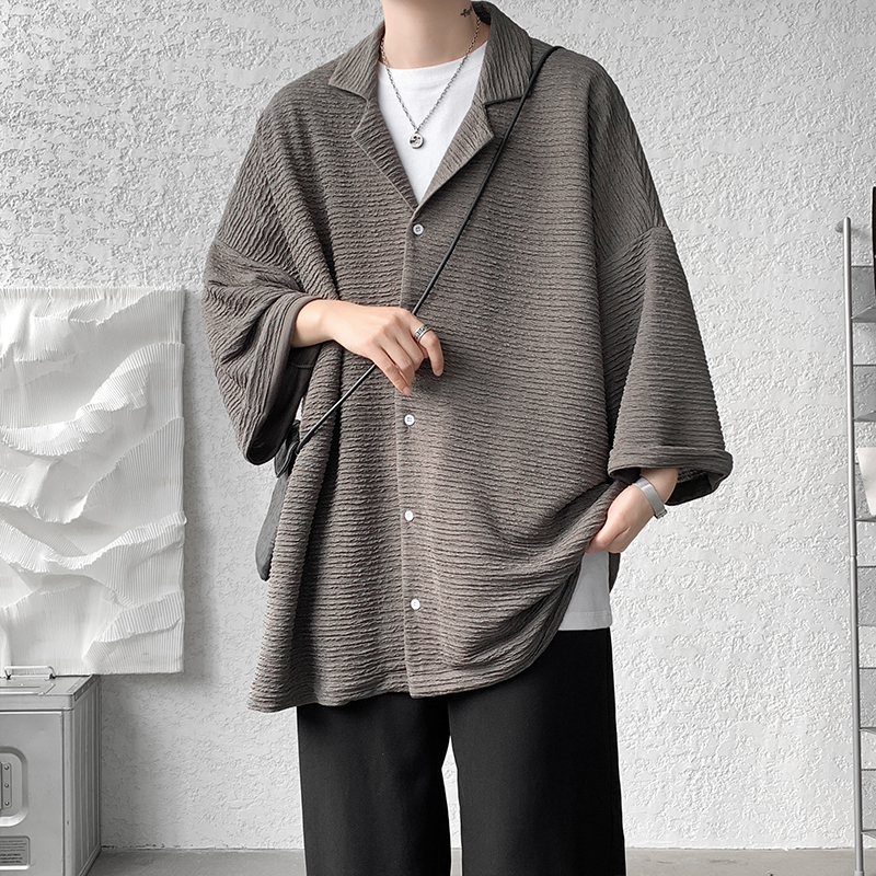 Chemise en soie glacée pour homme, de haute qualité, tendance estivale, marque Ins, chemise à manches courtes, coupe ample et décontractée, chemise masculine.